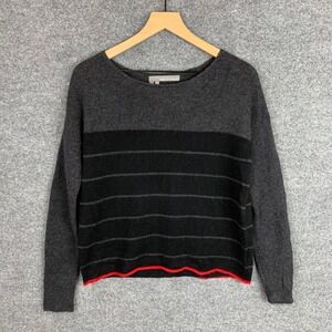 360 Cashmere Women's Gray Black Striped Crew Neck Sweater 100% Cashmere Size S